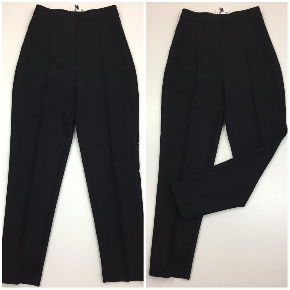NWT ZARA Black High Waist Tapered Leg Faux Pockets Dress Pants